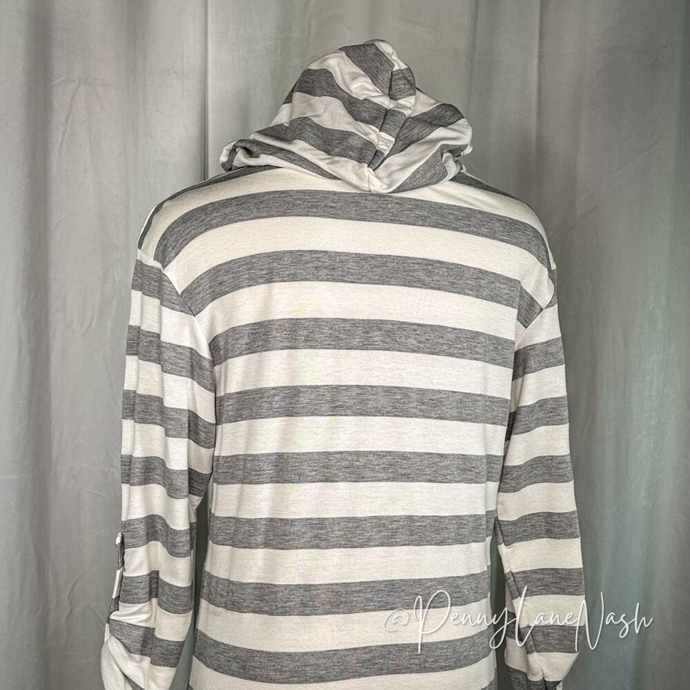 Sandiva Striped Pullover Terry Tunic Hoodie Gray/White - Picture 10 of 11